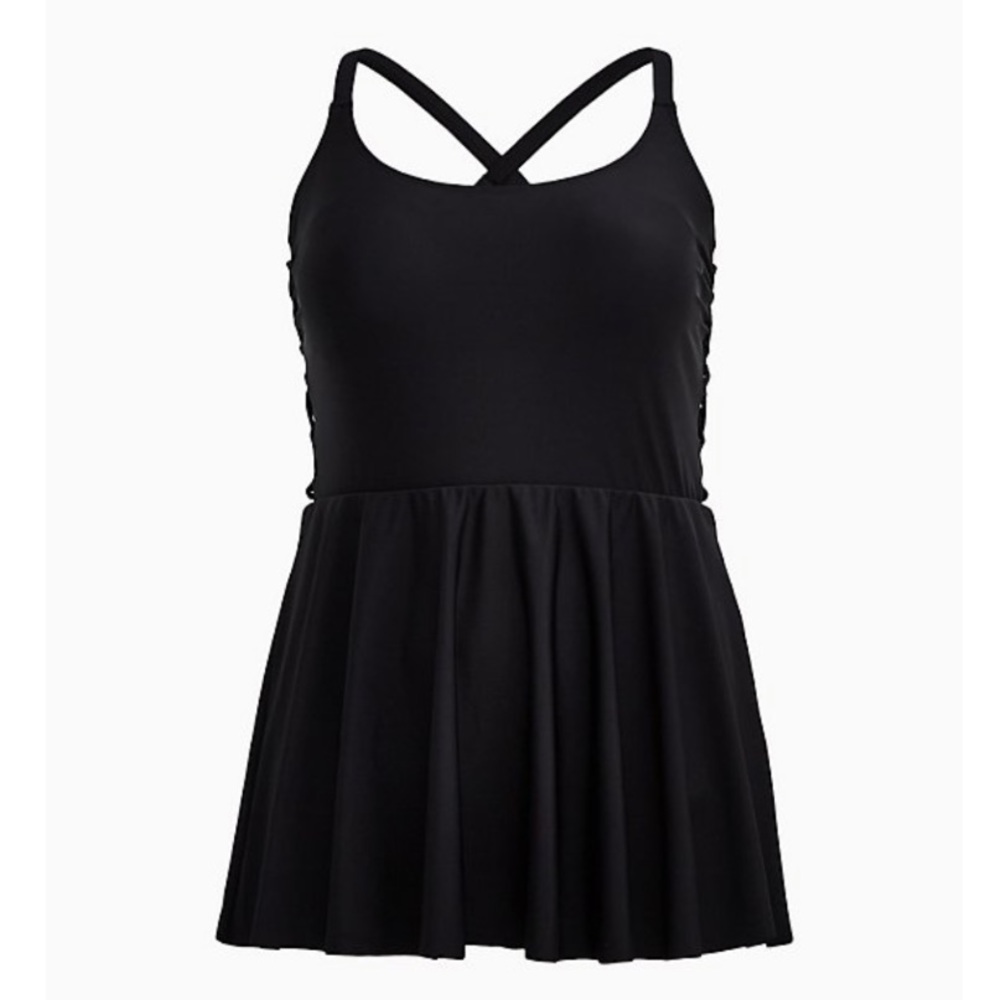 Torrid 3 BLACK SIDE TIE mesh SWIM DRESS - Picture 5 of 11